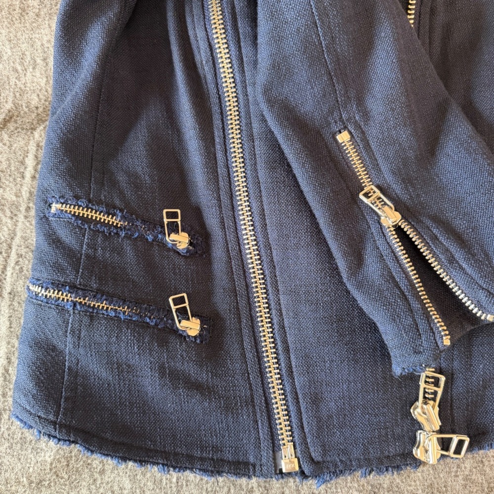 Veronica Beard Blazer Jacket Navy Blue Multi-Zip Raw Edge Moto Size 0 ‎
SBT127 - Picture 10 of 11
